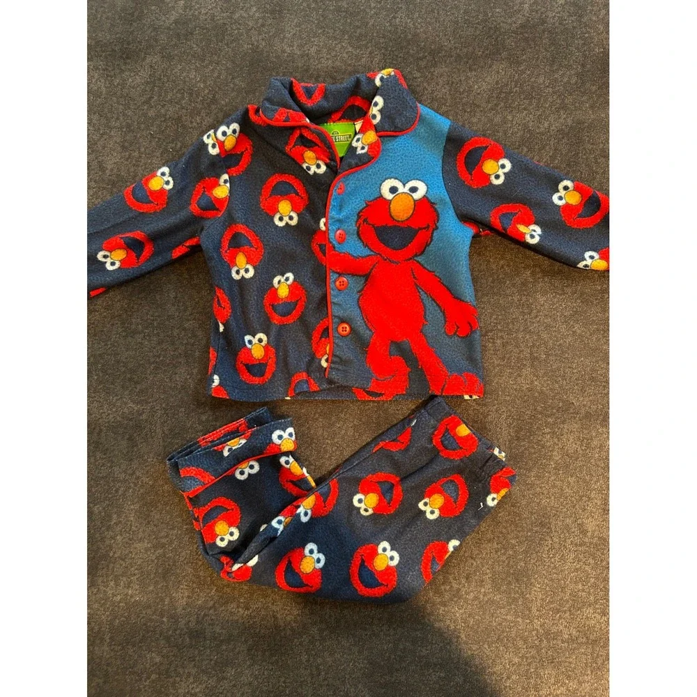 2010 Y2K Sesame Street Elmo Fleece Pajamas Set Infant 18M Button Front PJs